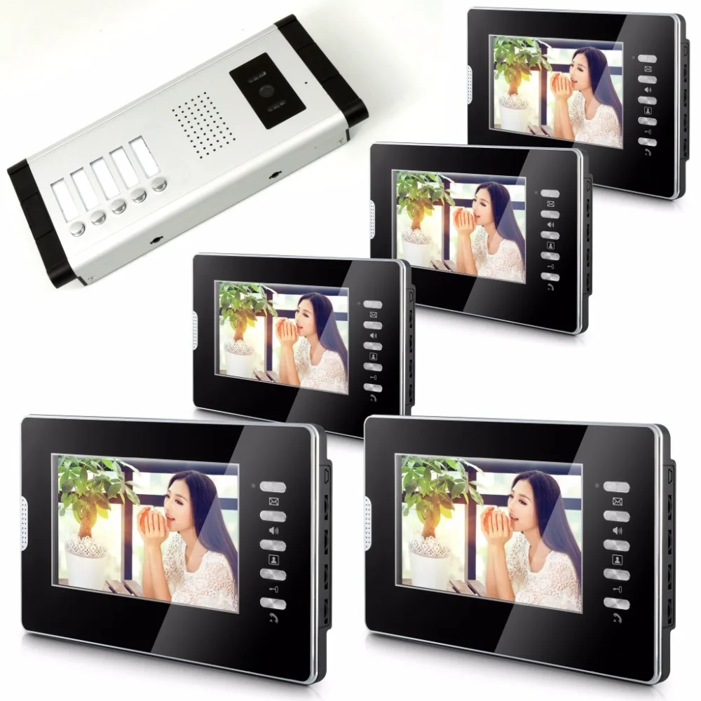 SmartYIBA 7 "телефон видео домофон Наборы с 5 шт. мониторы для дома/без каблука видеомонитор мониторы Visual домофон Kit