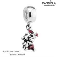 Подлинный поросенок из стерлингового серебра 925 пробы, светло-вишневая эмаль очаровательные бусины-Подвески подходят оригинальные браслеты Сделай Сам делая Berloques