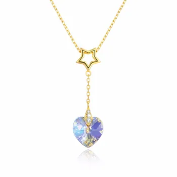 

2018 New Gold 925 Sterling Silver Chic Pendant Necklace Girl Women Lucky Star Shape Jewelry Heart Crystal Hanging Necklace gift