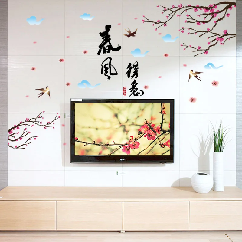 [Fundecor] motto Bloom fly swallow Chinese style wall art stickers living room indoor home decoration decals diy murals | Дом и сад