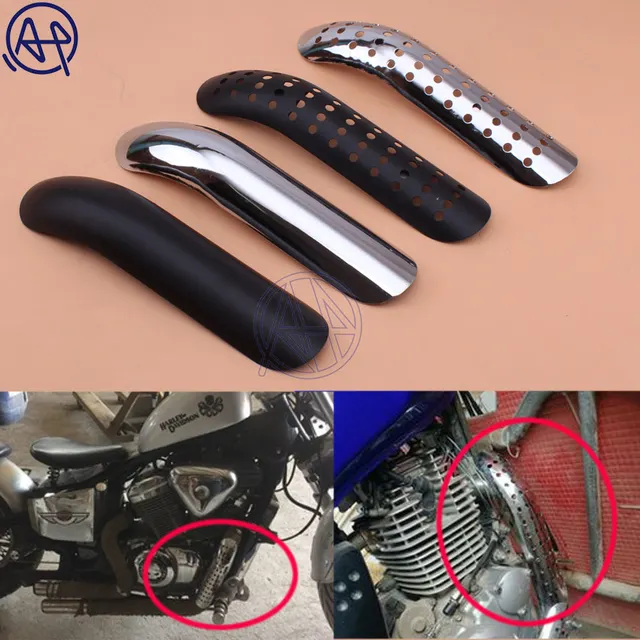 Black/Chrome 27cm Motorcycle Curved Exhaust Muffler Pipe Heat Shield