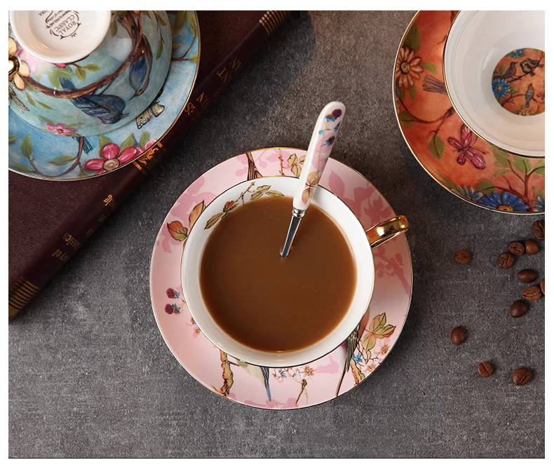 С садовой розой костяного фарфора кофейная чашка и блюдце набор Европейский послеобеденный чай 250 мл высококачественный фарфор кофейная чашка керамическая чайная чашка