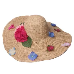 Оптовая продажа, 8 шт./партия, качественные женские широкополые Цветочные соломенные шляпы, женские летние складные шляпы из волокна
