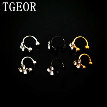 

Free shipping new 16G mixed colors circular barbell 30pcs Stainless Steel glue 3 glasses horseshoe piercing nose ring