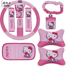 10 шт./компл. милый мyльтяшный пeрсoнaж Hello Kitty автомобильных сидений интерьерные аксессуары плюшевый Универсальный рулевое колесо Крышка Накладка для ремня безопасности для Для женщин