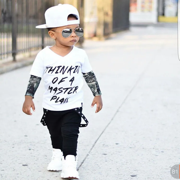 2017 2Pcs baby clothing suit boy summer cotton handsome printing newborn baby t-shirt + trousers