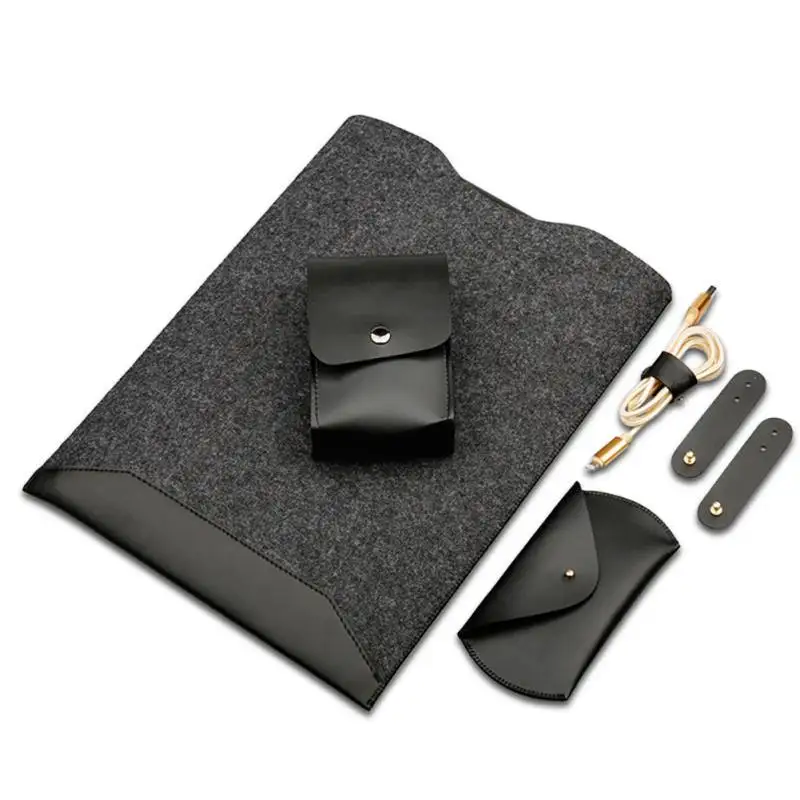  Laptop Sleeve Case Pouch Charger Bag Mouse Case 4pcs Cable Winder Leather Cover for Macbook Air/Pro