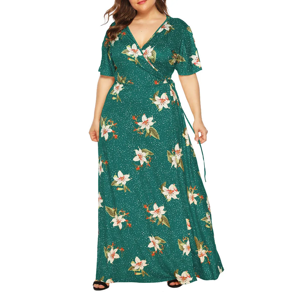 Женское облегающее Бандажное пляжное платье большого размера, сексуальное платье макси с цветочным принтом размера плюс, летнее женское платье