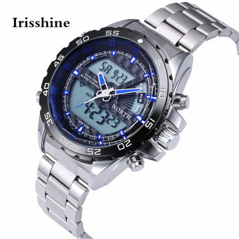 Irisshine I0856 men watch gift brand luxury New Double Movement Quartz Wrist Watch Stainless Steel Bracelet