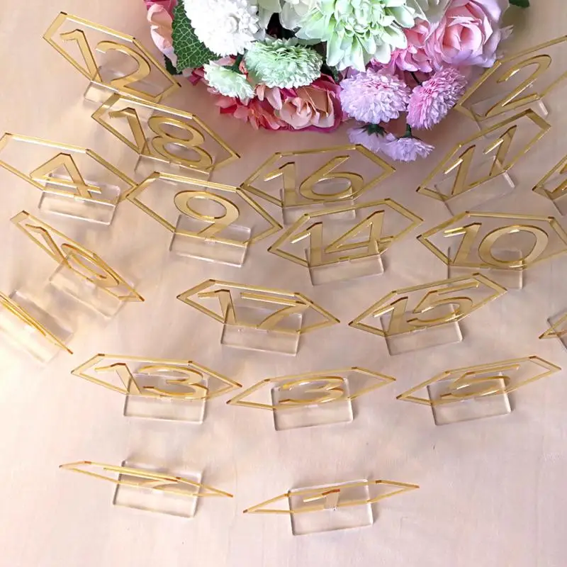 

1 set Hexagon Table Number Signs for Wedding Party Decor Hollow-out Design Acrylic Number Roman Numerals Geometric Centerpiece