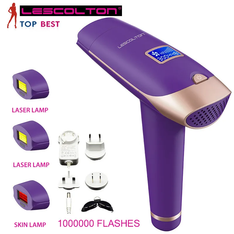 Lescolton IPL эпилятор, постоянное лазерное удаление волос, ЖК-дисплей, 700000 импульсов, лазерный триммер для бикини, фотоэпилятор - Цвет: Four lamp purple