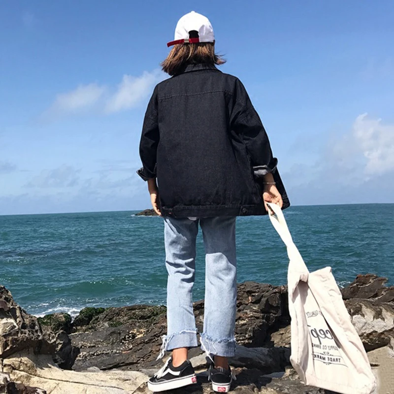 Harajuku Style Denim Jacket For Women 2018 New Black Jean Jacket Women Casual Loose Basic Coat Autumn Female Jacket