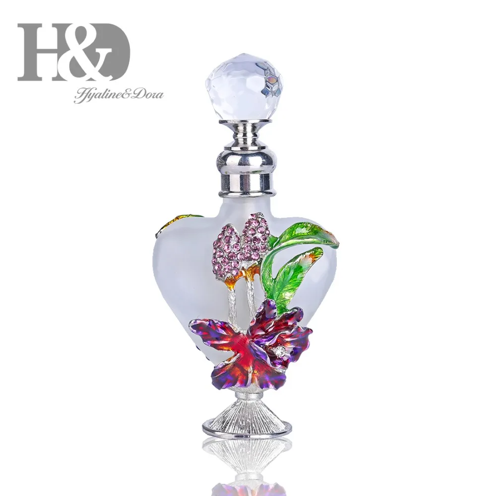 H & D 10 ملليلتر خمر الزجاج العطور زجاجة w/بيوتر زهرة تمثال متجمد الزجاج عطر صغيرة زيت طبيعي الحاويات