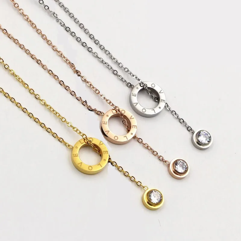 LOVE Circle Hanging one drill Crystal clavicle Necklace for women