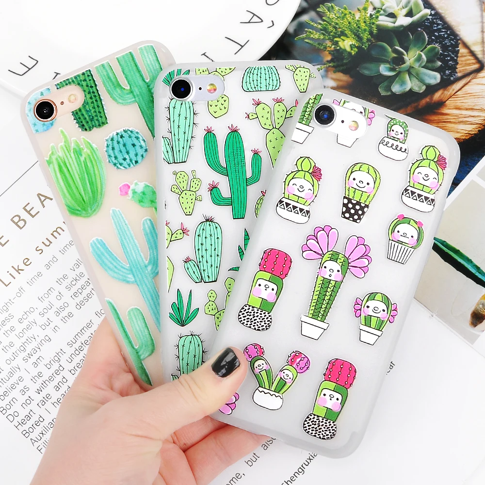 

Cute Cartoon Cactus Phone Case For Iphone 5 5s SE 6 6S 7 8 Plus Summer Fruit Watermelon Lemon Print Soft Cover For iphone X