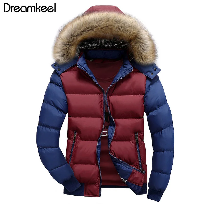 Мужские пальто в стиле пэчворк с капюшоном, утолщенная хлопковая куртка, осенне-зимние куртки, новинка, парка для мужчин, Homme, модное мужское пальто, плюс размер 4XL X - Цвет: Красный
