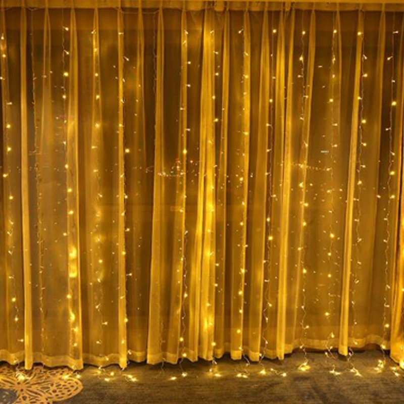 Lamp Night Light 3M x 3M Garland LED Curtain Lcicle String Romantic Curtain Lights Wedding Holiday Christmas Lights String (8)