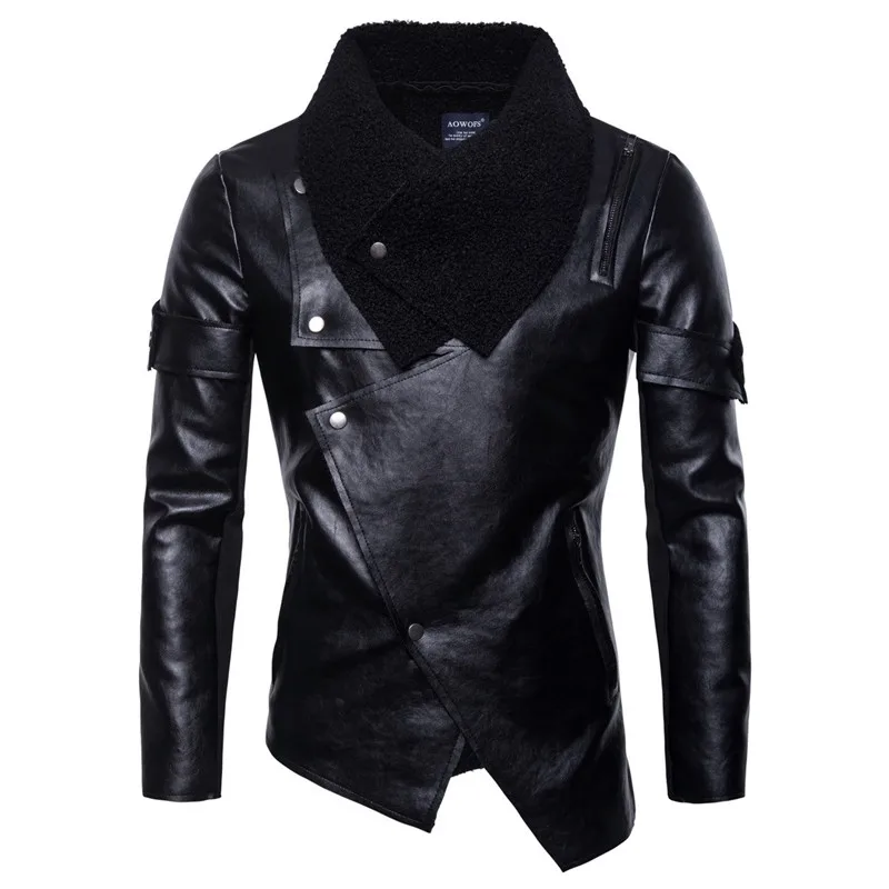 

MORUANCLE Men's Punk Style Leather Jackets Fashion Biker Jacket Irregular Motorcycle PU outerwear For Male Black Size S-XXL