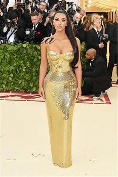 

High Quality Gold Celebrity Sleeveless Strap Sequins Maxi Women's Dresses Evening Party Dress