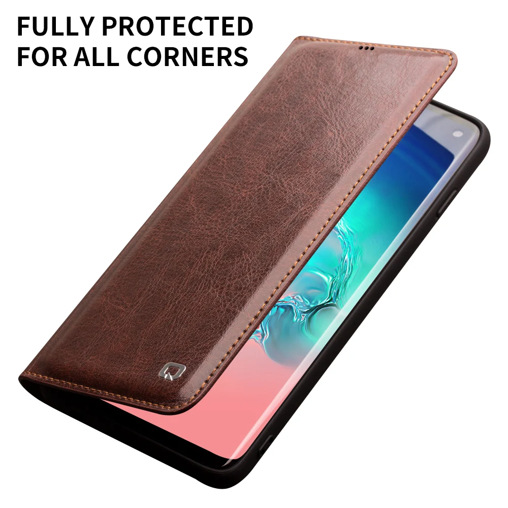 Ceny Naturalna skóra qialino etui do Samsung Galaxy S10 torba gniazda na kartę Ultra cienki odwróć etui na Galaxy S10 + Plus dla 5.8 6.2 cal