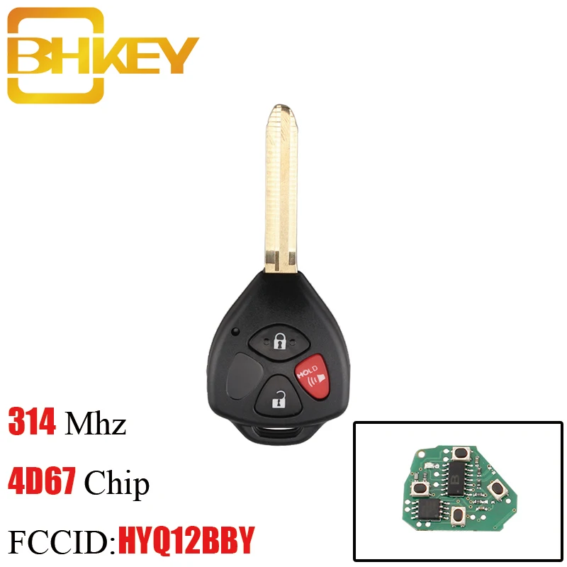 BHKEY 3 кнопки дистанционного ключа для Toyota Camry Rav4 2006-2010 315 МГц для Toyota HYQ12BBY ключ 4D67 или G чип опционально