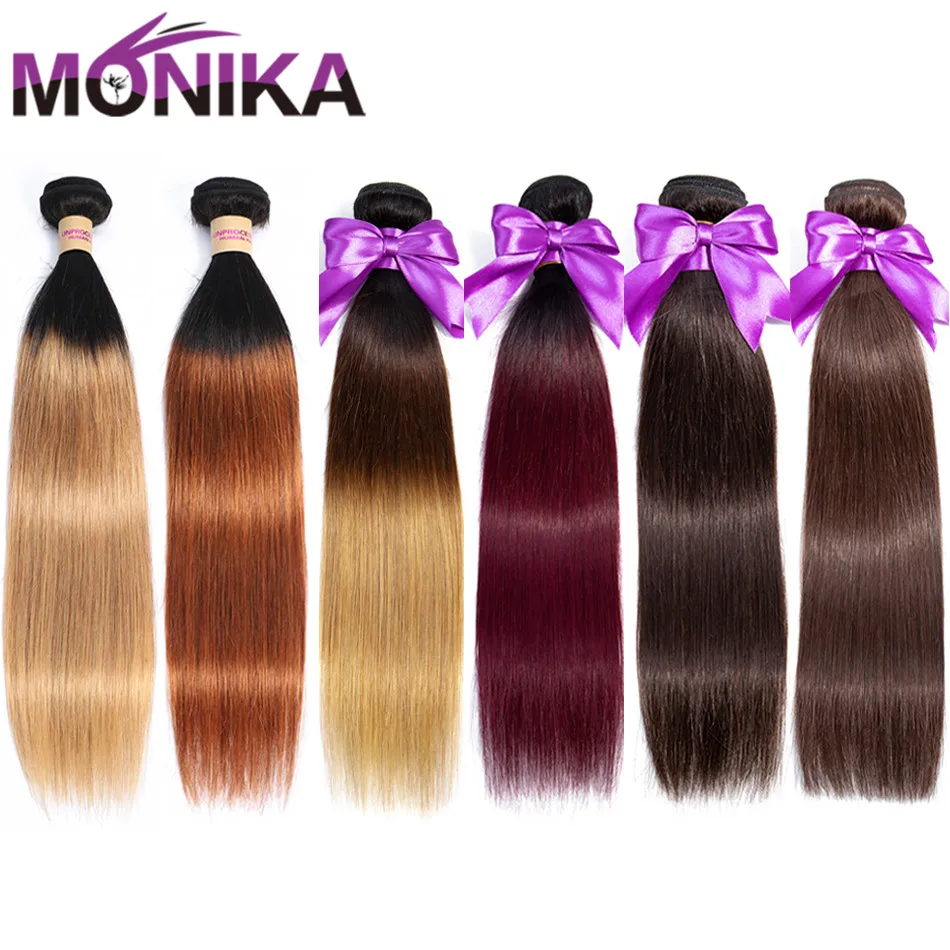 

Monika Brazilian Hair Straight Hair Bundles Human Hair Ombre Bundles Non Remy Hair Colored Bundles Meche Bresilienne 3/4 Bundles