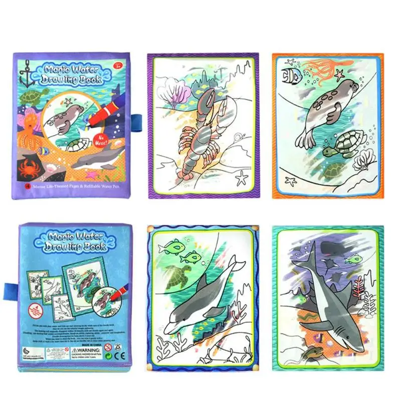 Волшебная детская книга для рисования воды, Детская повторная краска, раскраска, водные картинки с животными, обучающая красочная игрушка