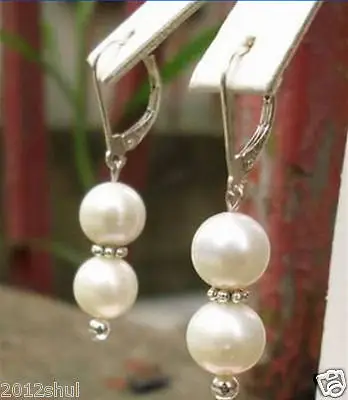 

Free Shipping >> new hot Genuine Tibetan silver 8mm White Shell Pearl Dragon Earrings