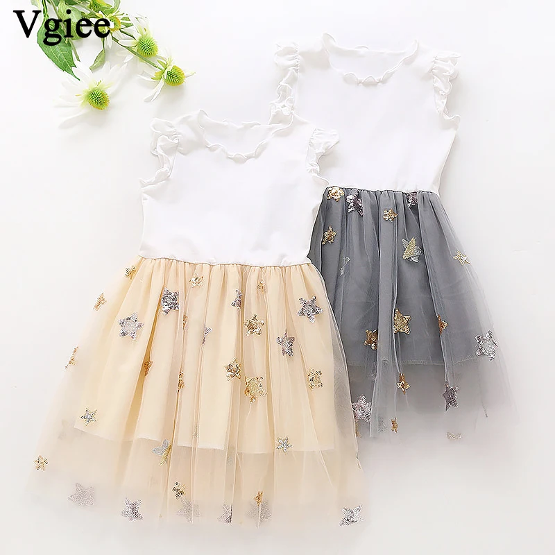 

Vgiee Dress for Baby Girl Dresses 2019 Spring Summer Party Princess Dress Sleeveless Solid Mesh Little Girls Clothing CC311
