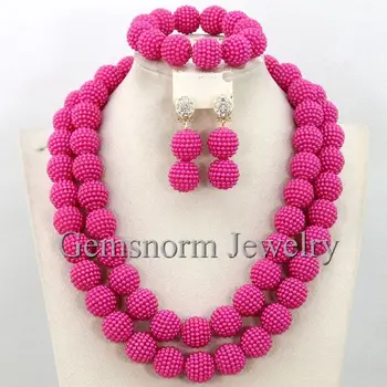 

Fashion Fushia Pink African Beads Necklace Jewelry Set Handmade Nigerian Women Chunky Jewelry Set Free Shipping WB320