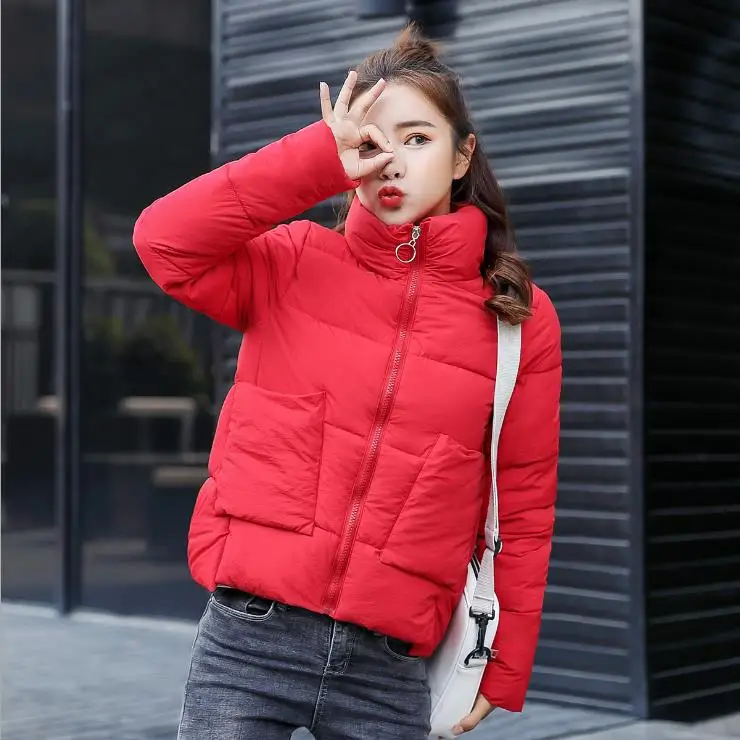 Зимний пуховик с хлопковой подкладкой, женская короткая Корейская одежда,, маленькая Толстая куртка с хлопковой подкладкой, пальто D077 - Цвет: Red