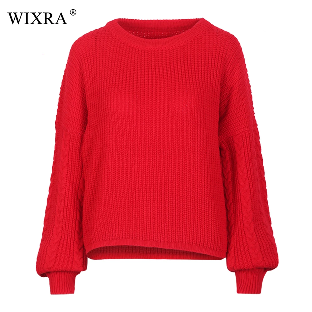 

Wixra Sweaters Round Neck Loose Long Sleeve Pullover Knitted Knit Jumper Solid Sweater 2018 Autumn New Hot Womens Clothing