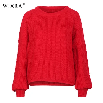 

Wixra Sweaters Round Neck Loose Long Sleeve Pullover Knitted Knit Jumper Solid Sweater 2018 Autumn New Hot Womens Clothing