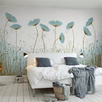 

Large 3D simple aesthetic painting mint green flowers Nordic style TV background wallpaper living room bedroom wallpaper mural