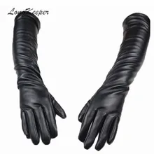 Осенне-зимние Соблазнительные кожаные перчатки для женщин, полные перчатки кожаные для рук вечерние рукава черные теплые перчатки длиной до локтя 50 см SX198