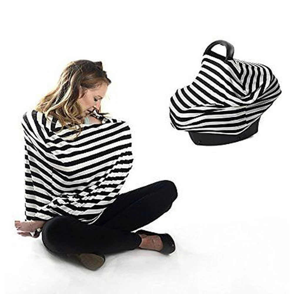 3 in 1 Infant Striped Car Seat Cover Nursing Cover Car Seat Canopy Shopping Cart Covers