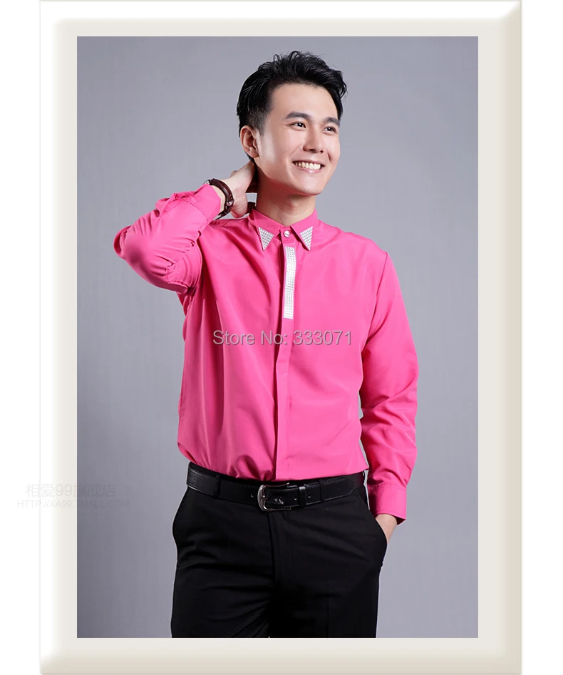 Hot Pink Rhinestone Long sleeved Men 