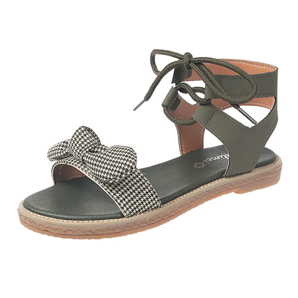 

Luxury Womens Flat Shoes Cover Shallow Women's Ladies Summer Bohemian Cross-tied Bowknot Flat Beach Sandals Roman Shoe