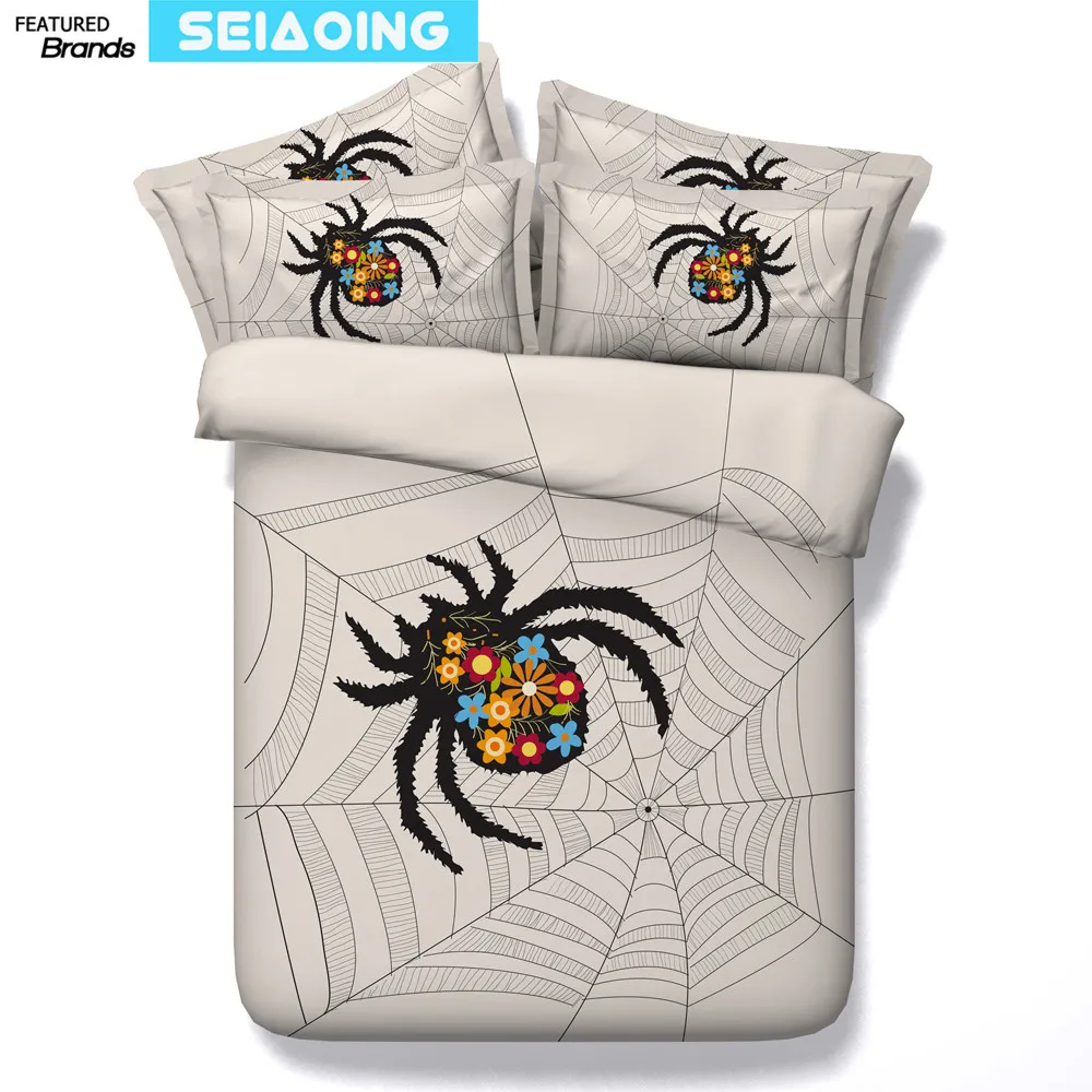 

sugar spider bed linens white 3d print quilt duvet cover queen twin bedding sets 3/4pc full king size 500tc girl kids halloween