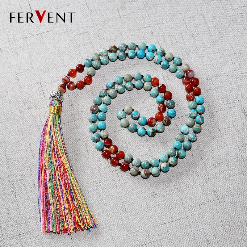 

Customizable Buddhism Mantra Om Mani Padme Hum Prayer Buddha 108 Beads necklace Natural Stone Handmade Mala Spirit Necklace