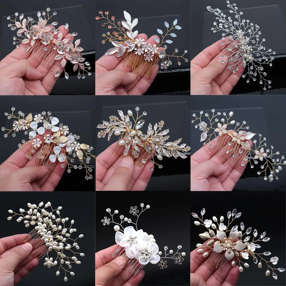 

Wedding Hair Accessories Elegant Flower Pearl Crystal Gold / Silver Hair Combs Rhinestone Hair Ornaments Headpieces for Bride