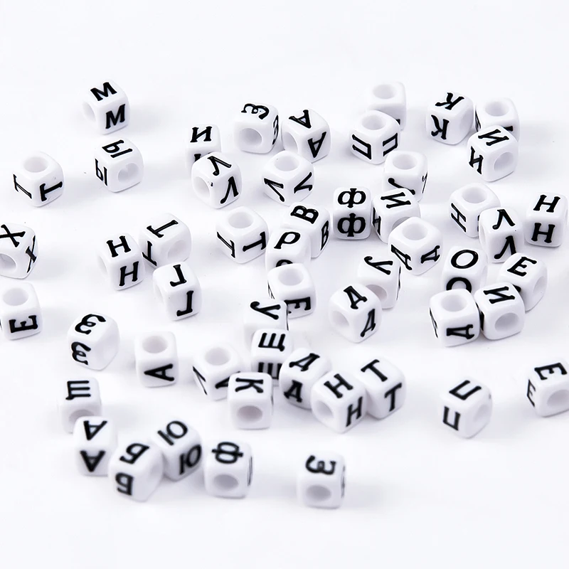 

I LOVE DIY 200pcs/lot Mixed Acrylic Russian Alphabet Letter Cube Beads 6*6mm Silver Gold Acrylic Beads For Jewelry Making