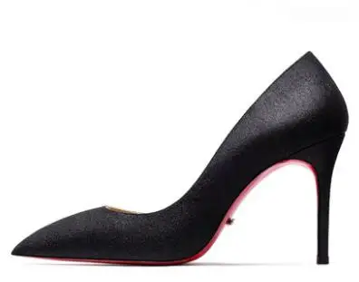 Новинка; туфли с красной подошвой; женские пикантные туфли-лодочки; шикарные туфли на высоком каблуке с закрытым острым носком; женские свадебные вечерние туфли на тонком каблуке-шпильке; сезон осень - Цвет: black 8cm