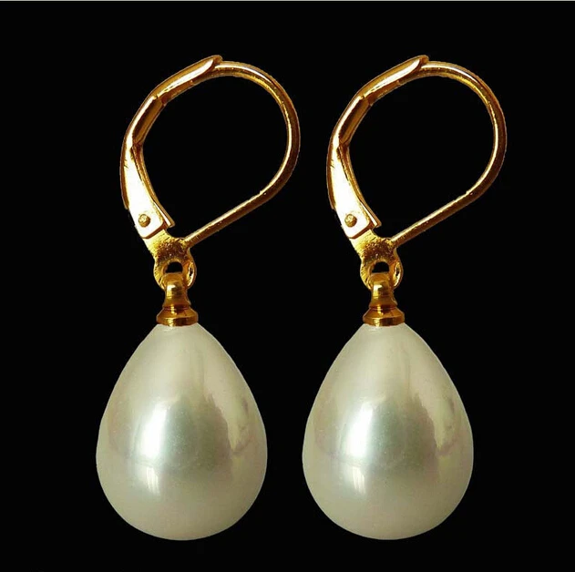 

A Excellent White South Sea Shell Pearl Drop Gold Plated Dangle Earrings