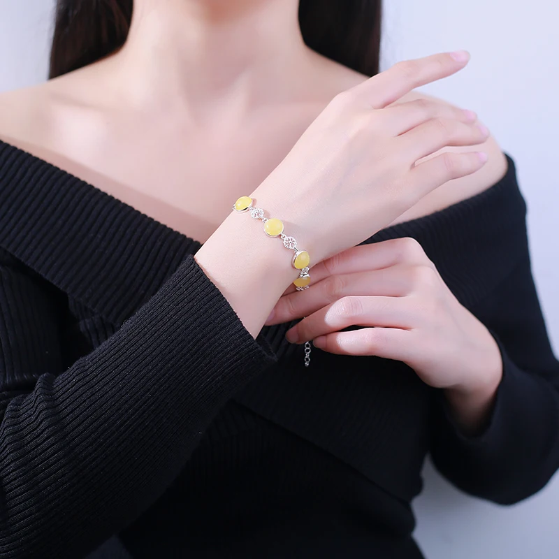 

Amber beeswax original natural stone jewelry accessories women bracelet 925 sterling silver bracelets identification design