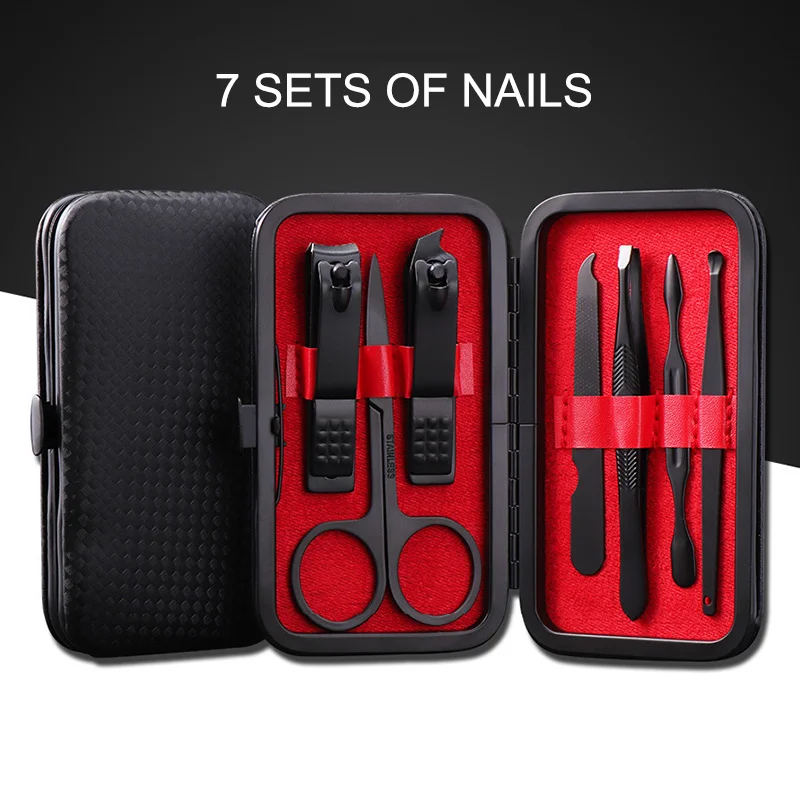 

7 Pcs Stainless Steel Nail Clipper Manicure Pedicure Nail Tools Set with Case Hot Mdf