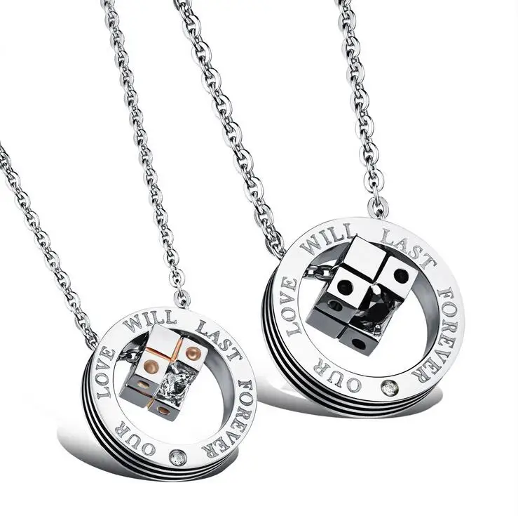Dice Pendant Set With Black Crystal Buckle Titanium Steel Men And Women Lovers Necklace Gx1011
