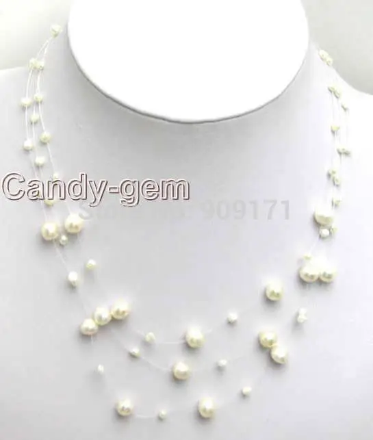 

SALE Starriness 6-7mm natural White Freshwater BAROQUE Pearl Necklace-