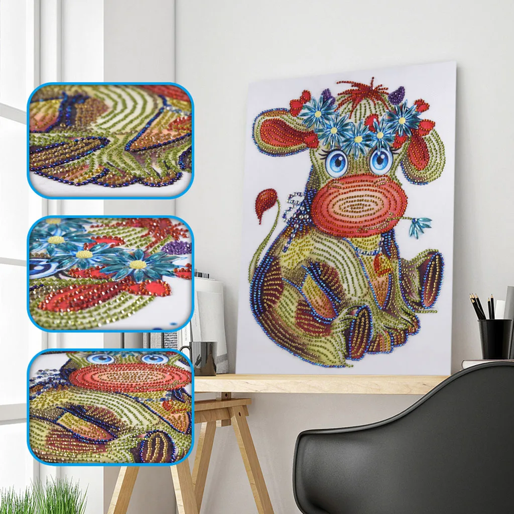 

5D DIY Special Shaped Diamond Painting Cow Animal Embroidery Diamond Cross Stitch Crystal Rhinestone Painting Decor Gift