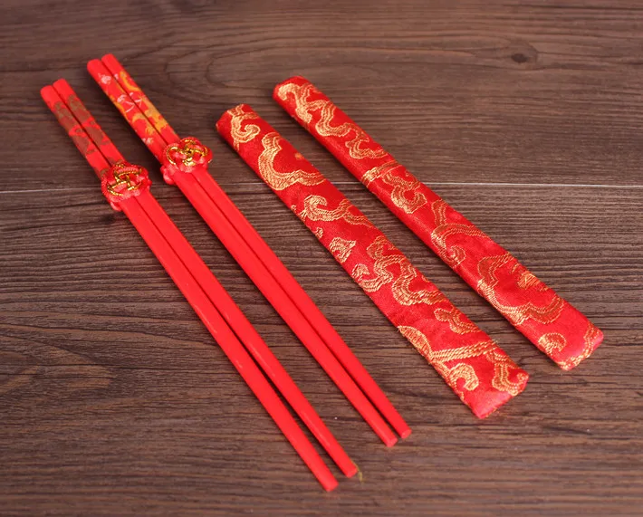 Новые деревянные китайские палочки для еды, печать как тематика "Счастье для двоих" и дракон, свадебные палочки для еды